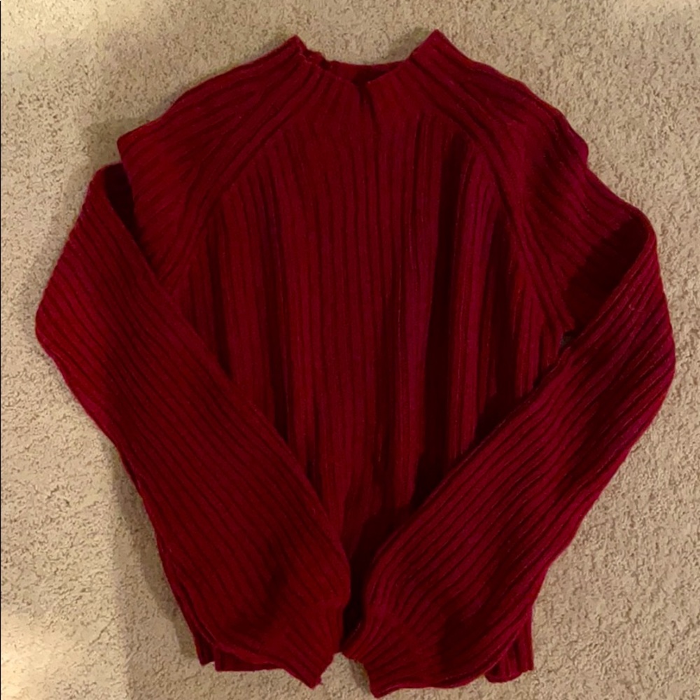 puff sleeve crimson red sweater